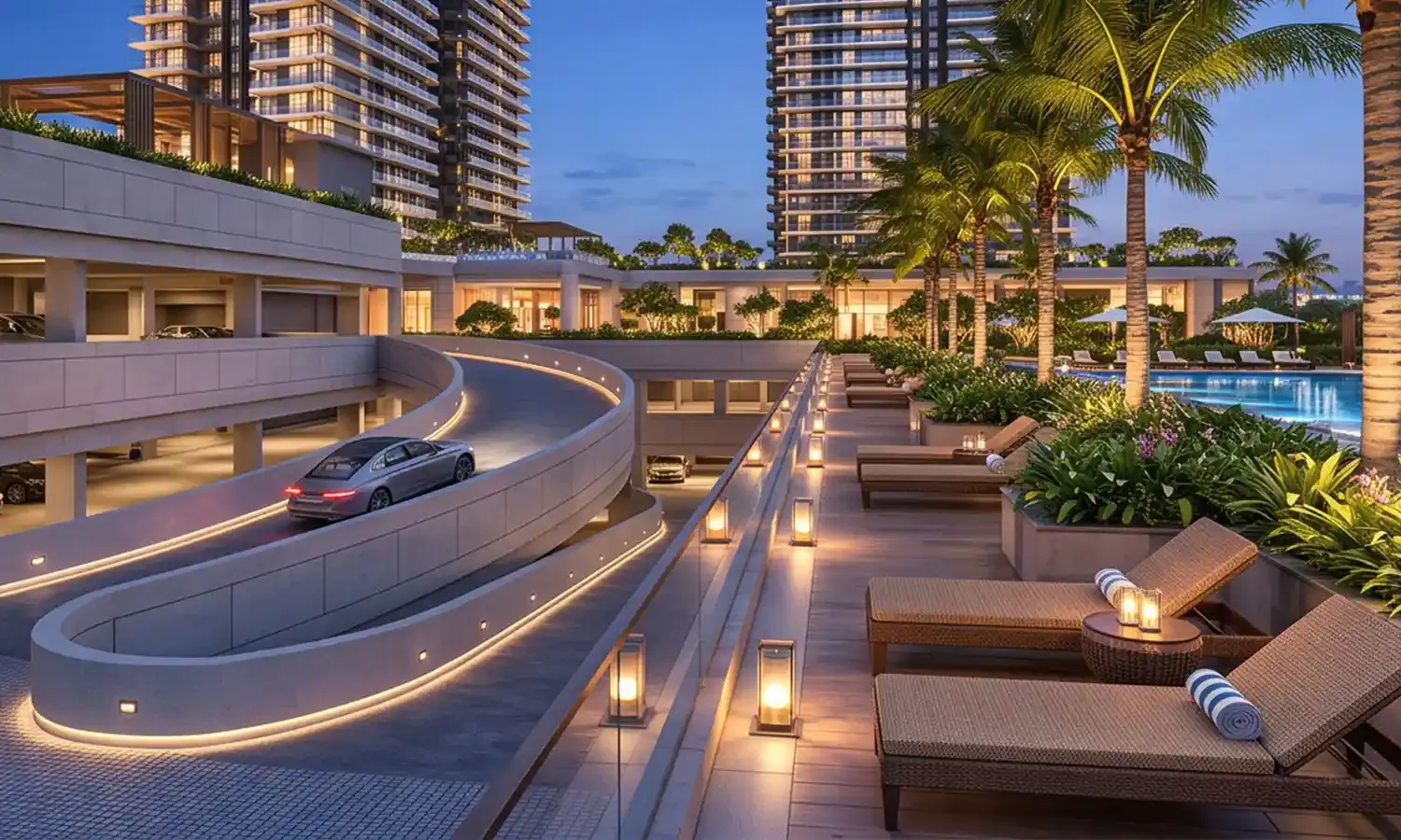 Landscaped Pool Cabanas & Loungers
